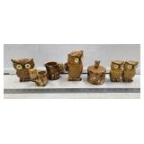 Vintage Ceramic Owl Set- Coffee, Creamer, S/P,