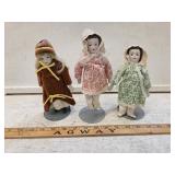 (3) Vtg Porcelain 8'  Dolls with stands
