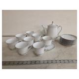 (8) Mikasa Tea Cups with Saucers and Tea Pot