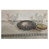 Antique Glass Candlestick Holders, Silverplate