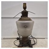 Victorian Frosted and Etched Lamp w Ornate Brass