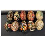 (10) Vtg Painted Eggs - Wooden and Real