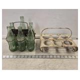 6 Old Coca-Cola Bottles w Metal Carrier