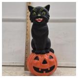 Plastic Black Cat on Jack-o-Lantern  - Hole in