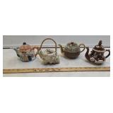 (4) Vtg Teapots including Cottage and Shell