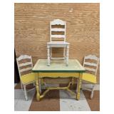 Enamel Top Table w Slide Out Leafs & 3 Chairs- As