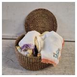 Woven Basket w Vintage Hankies