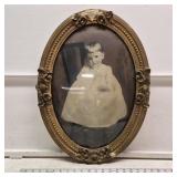 Antique Oval Frame Bubble Glass Picture of Child-