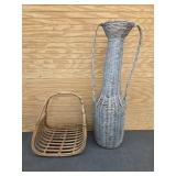 Rattan Magazine Rack and Tall Jug- As Found