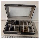 Watch/Jewelry Case w Watches and Assorted Pieces-