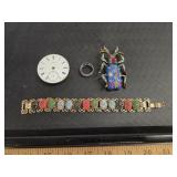 Sterling Silver Ring, Colorful Bracelet, Beetle