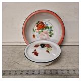 (2) Enamel Bowls w Flowers