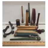 Qty of Primitive Wooden Spools and Brass Bells
