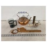 Copper Tea Pot w Ceramic Handle- Needs Cleaning