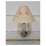 Vtg Glass Table Lamp with Paper Shade