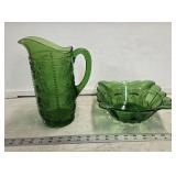 Green Pitcher and Bowl- Needs Cleaning