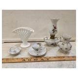 (5) Pcs Vtg Glass including Oil Lamp and Milk