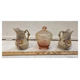 Btg Jeanette Amber Glass Dish and Pair of Hand