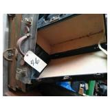 2 wooden boxes, 2 suit cases