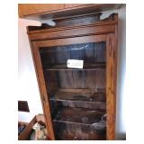 4 shelf wood cabinet, glass door