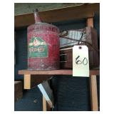 Empire elec. piano, cream city gas can