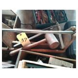 carpenter box, rubber mallet, wire brush, files