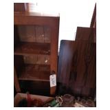 3 shelf wood cabinet w/wheels, 42' folding table