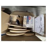 box of misc items -wood items, blank canvases, etc