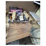 Box of misc items -elect scissors, clamps, etc
