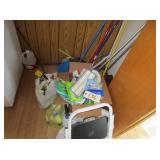step stool, assorted cleaning supplies