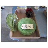 MIsc green plates, red cups