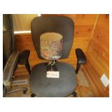 office chair, antler lamp