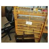 3 assorted wood display shelving units