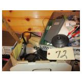 Alarm clock, small laminator, misc office supplies