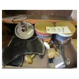 door knobs, tin axe head