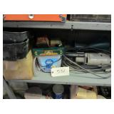 hand band saw, 2 skil saws, parts bin