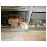 metal shelf w/hand grinder, etc