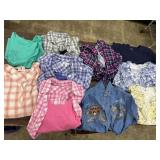 10 Lady shirts size large, 1 jacket, 1 hoodie