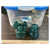 Hemingray no. 40 & 60 glass insulators with tote