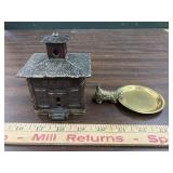 Diecast metal bank, dog and dish