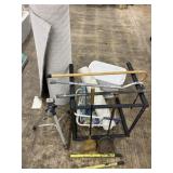 Fireplace shovels, tripod, carpet etc