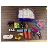 Pez dispensers, Matchbox cars, monkeys, action