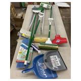 6 mops, broom, 2 dust pans, 4 are new