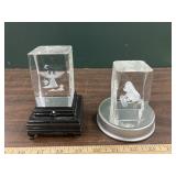 Set of two 3D Laser Etched Crystal Paperweights