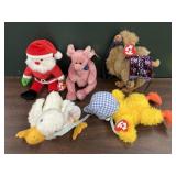 4 Ty dolls, 1 Santa beanie baby