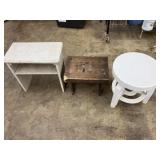 3 stools, 2 wood, white plastic is adjustable