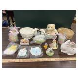 Lot of Easter including bunnie candy dishes,
