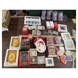 Variety lot of Christmas ornaments & Pic frames