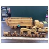 Wooden truck and trailer with wooden toys
