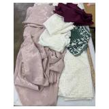 Lot of curtains and linens, doilies